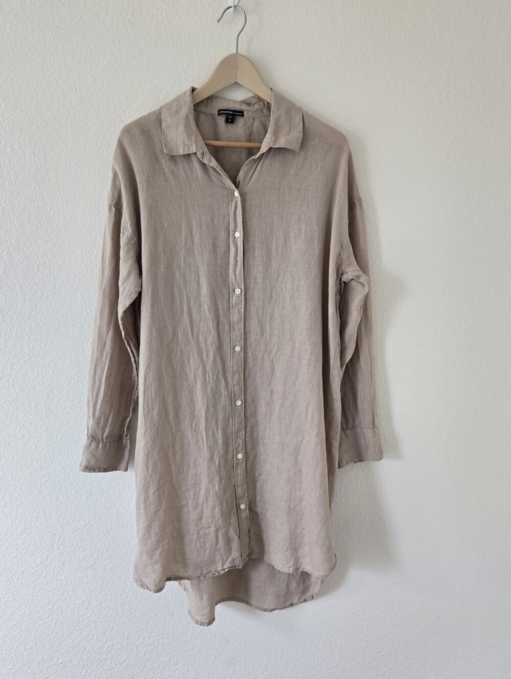 James Perse Shirt Dress Womens 3 or Large Linen With Slip Cement Button Down - Picture 5 of 15